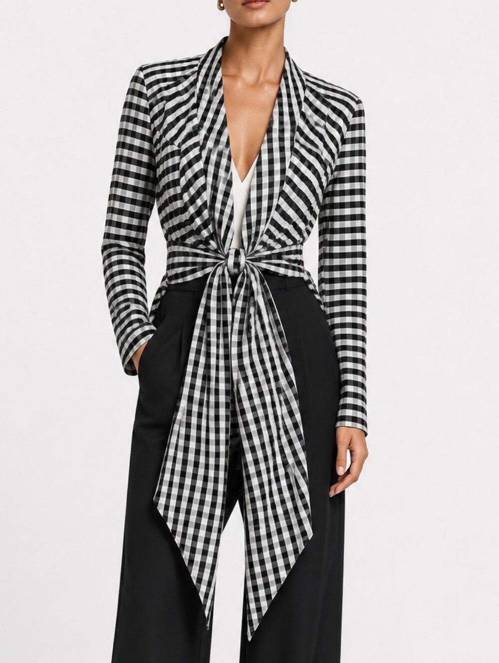 TOME NYC Women Check Scarf Lapel Blazer Jacket Black & White Size 2
